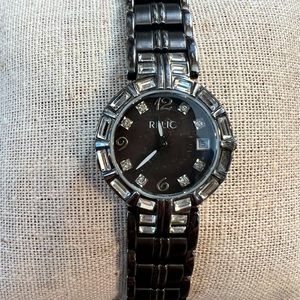Relic dark grey metal watch with cubic zirconia